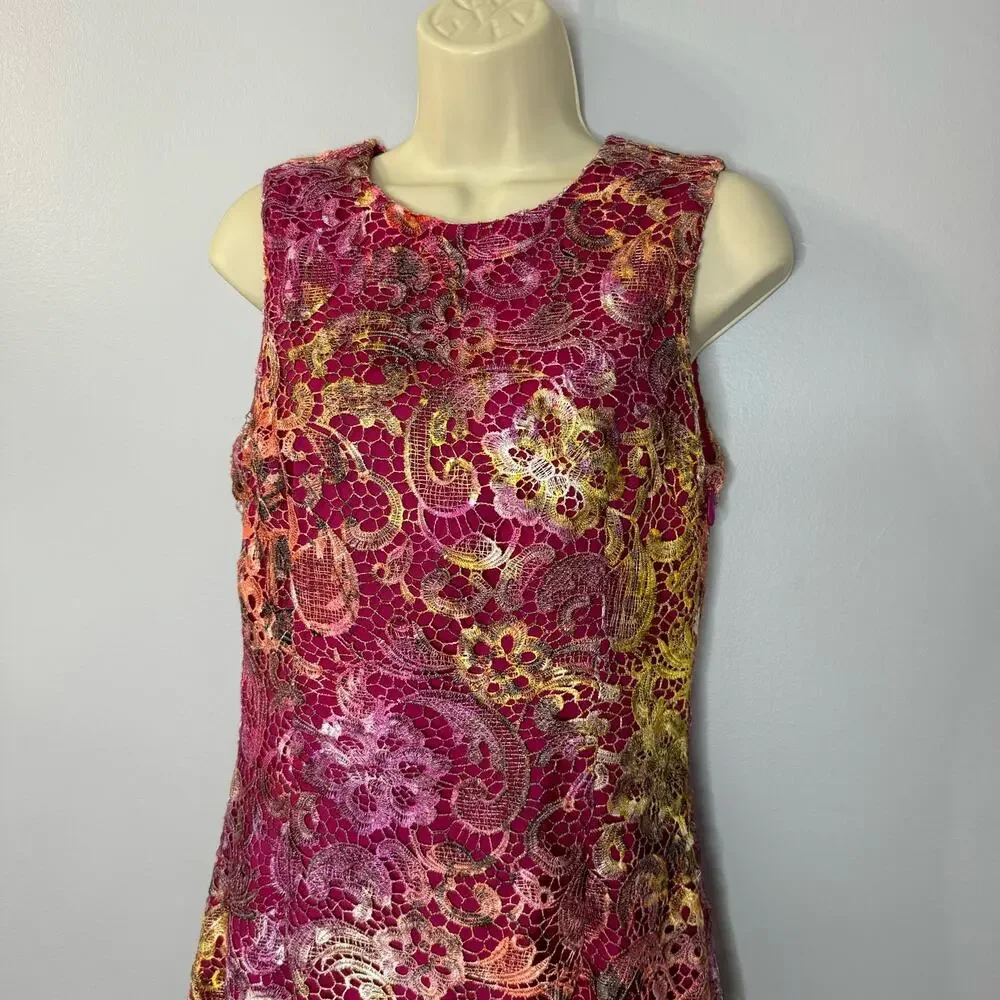 Belle Badgley Mischka Lace Pink Floral Ombre Dress Women's 8 - Picture 8 of 13